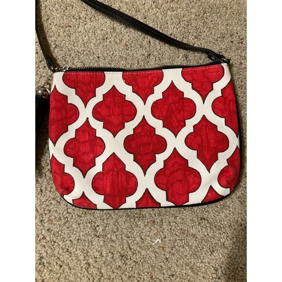 BRIGHTON SMALL RED, WHITE CANVAS CROSSBODY BAG WITH TASSEL - Picture 4 of 7